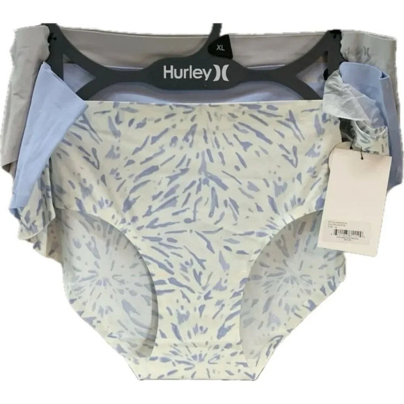 Hurley XL Logo Blue-Gray-White Print Soft Bonded Finish Hipster Panties-3 Pk - Picture 2 of 5